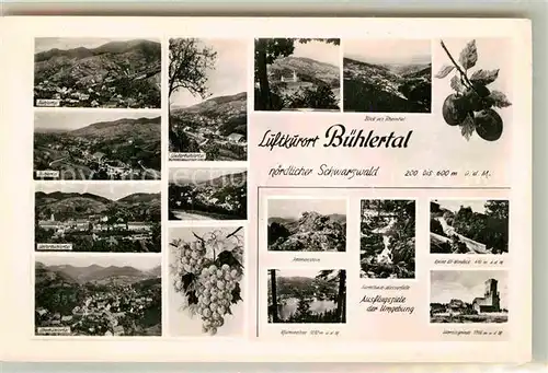 AK / Ansichtskarte Buehlertal Panorama Ober und Unterbuehlertal Rheintal Immenstein Mummelsee Gertelbach Wasserfaelle Ruine Alt Windeck Hornisgrindeturm Kat. Buehlertal