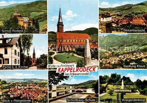 AK / Ansichtskarte Kappelrodeck Schloss Rodeck Kirchenpartie Kriegerdenkmal Siedlung Klaus Kat. Kappelrodeck