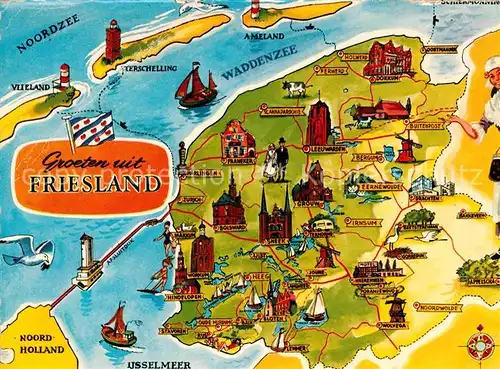 AK / Ansichtskarte Friesland Niederlande Lageplan mit Inseln  Kat. Region