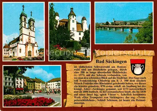 AK / Ansichtskarte Bad Saeckingen St. Fridolinsmuenster Trompeterschloss Holzbruecke Muensterplatz Kat. Bad Saeckingen