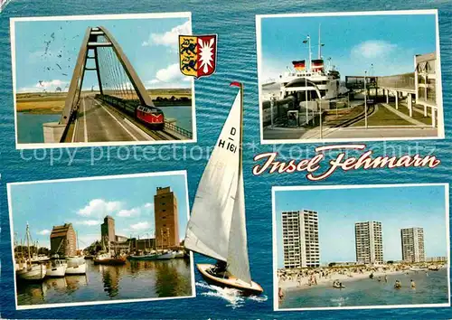 AK / Ansichtskarte Insel Fehmarn Bruecke Strand Hochhaeuser Faehre Hafen Kat. Fehmarn