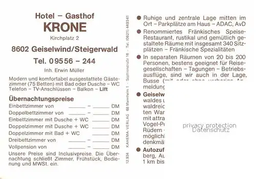 AK / Ansichtskarte Geiselwind Hotel Krone Panorama  Kat. Geiselwind