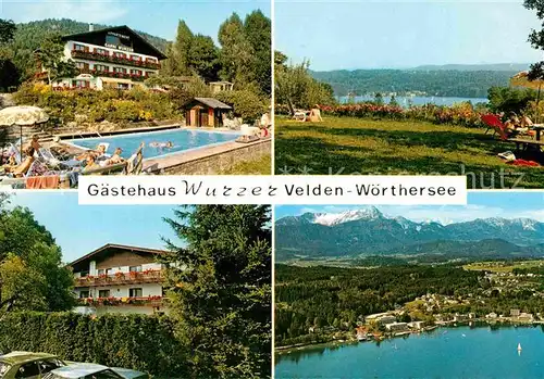 AK / Ansichtskarte Velden Woerther See Gaestehaus Wurzer See Pool Panorama Fliegeraufnahme Kat. Velden am Woerther See