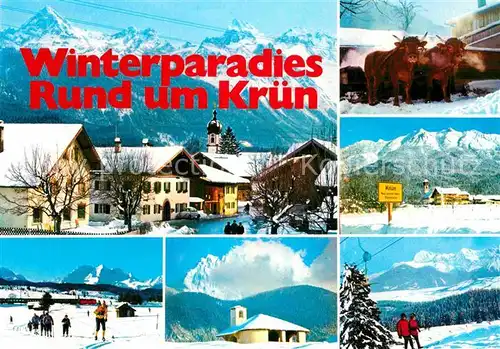 AK / Ansichtskarte Kruen Dorfpartie Viehabtrieb Panorama Skipiste Lift Kat. Kruen