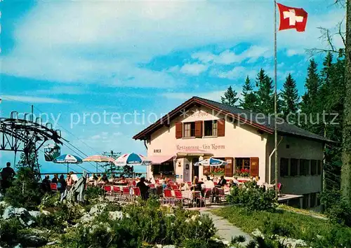 AK / Ansichtskarte Pilatus Fraekmuentegg Berghus Restaurant Terrasse Bergbahn Schweizer Flagge Kat. Pilatus
