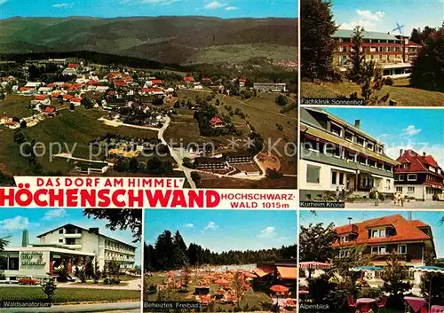 AK / Ansichtskarte Hoechenschwand Fliegeraufnahme Kurheim Krone Klinik Sonnenhof Alpenblick Freibad Waldsanatorium Kat. Hoechenschwand