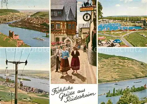 AK / Ansichtskarte Ruedesheim Rhein Rheinpartie Seilbahn Freibad Kat. Ruedesheim am Rhein