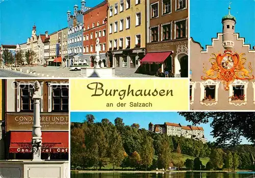AK / Ansichtskarte Burghausen Salzach Partie am Wasser Altstadt mit Brunnen Kat. Burghausen