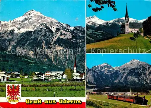 AK / Ansichtskarte Uderns Ortsansicht mit Kirche Eisenbahn Dampflokomotive Alpen Kat. Uderns