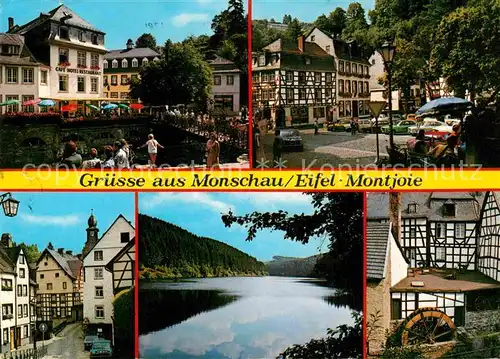 AK / Ansichtskarte Monschau Altstadt Cafe Hotel Fachwerkhaeuser Wasserrad Perlbachtalsperre Kat. Monschau