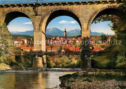 AK / Ansichtskarte Traunstein Oberbayern Blick durch Viadukt gegen Hochfelln und Hochgern Chiemgauer Alpen Kat. Traunstein