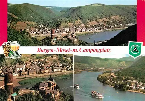 AK / Ansichtskarte Burgen Mosel Panorama Moseltal Campingplatz Burgruine Kat. Burgen