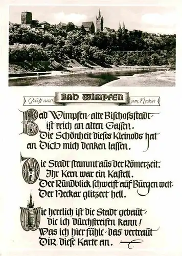 AK / Ansichtskarte Bad Wimpfen Blick ueber den Neckar Gedicht Kat. Bad Wimpfen