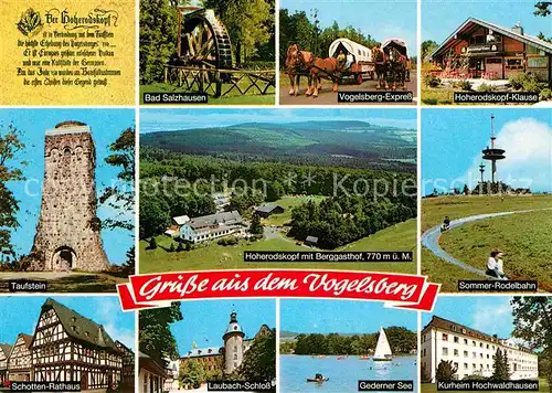 AK / Ansichtskarte Hoherodskopf und Umgebung Berggasthof Sommerrodelbahn Klause Pferdewagen Wasserrad Schotten Rathaus Laubach Schloss Gederner See Kurheim Kat. Schotten