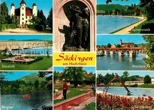 AK / Ansichtskarte Saeckingen Rhein Schloss Rheinpromenade Staustufe Rheinbruecke Bergsee Minigolf Schwimmbad Kat. Bad Saeckingen