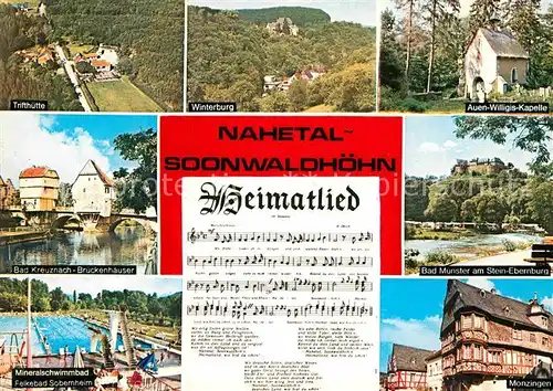 AK / Ansichtskarte Liederkarte Heimatlied Nahetal Soonwaldhoehn Monzingen Trifthuette Winterburg Kat. Musik