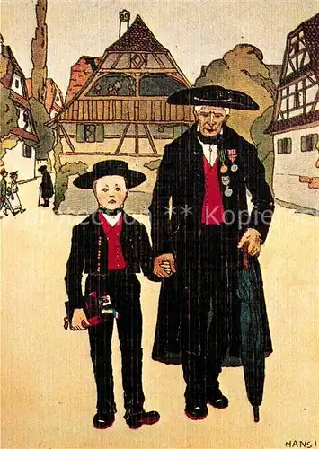 AK / Ansichtskarte Hansi Le Grand Pere et l enfant sur le chemin de l Eglise  Kat. Kuenstlerkarte