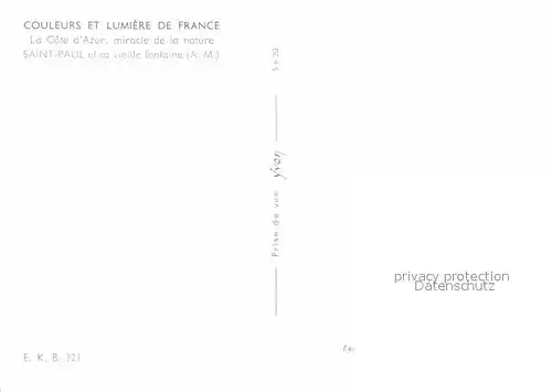 AK / Ansichtskarte Saint Paul Cote d Azur Vieille fontaine Collection Couleurs et Lumiere de France