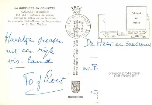 AK / Ansichtskarte Camaret sur Mer Bateaux de peche devant le Sillon Collection La Bretagne en Couleurs Kat. Camaret sur Mer