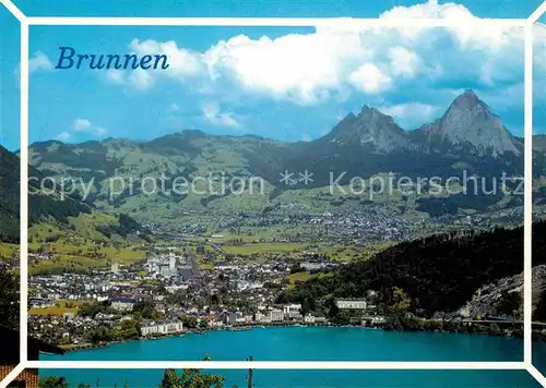 AK / Ansichtskarte Brunnen Vierwaldstaettersee SZ mit Schwyz und Kleiner und Grosser Mythen Kat. Brunnen