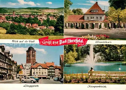 AK / Ansichtskarte Bad Hersfeld Stadtpanorama Wandelhalle Kurparkteich Linggplatz Kirche Kat. Bad Hersfeld