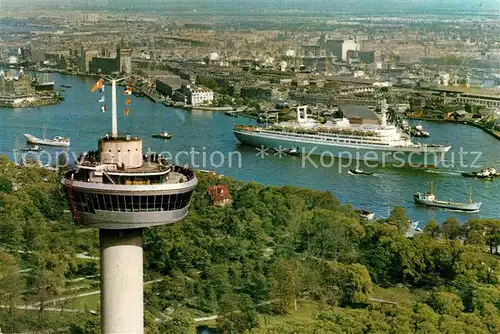 AK / Ansichtskarte Rotterdam Euromast Flaggenschiff Holland Amerika Linie Fliegeraufnahme Kat. Rotterdam