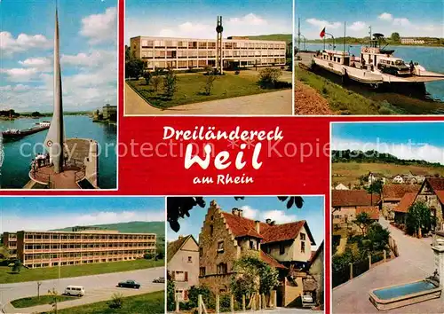 AK / Ansichtskarte Weil am Rhein Dreilaendereck Zollgebaeude Faehre Schloss Brunnen Kat. Weil am Rhein