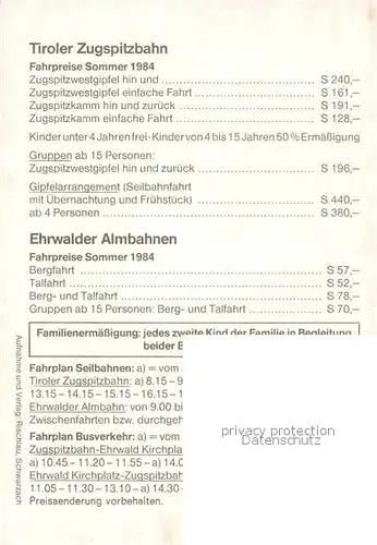 AK / Ansichtskarte Seilbahn Tiroler Zugspitzbahn Ehrwald Fahrpreise  Kat. Bahnen