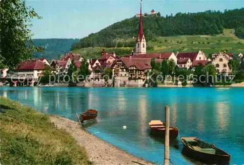 AK / Ansichtskarte Stein Rhein Uferpartie am Rhein Ortsansicht mit Kirche Schloss Hohenklingen Kat. Stein Rhein