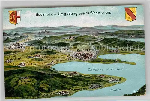 AK / Ansichtskarte Radolfzell Bodensee Panoramakarte Vogelschau Singen Horn Kat. Radolfzell am Bodensee