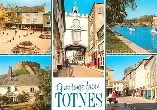 AK / Ansichtskarte Totnes Town Platz Torbogen Innenstadt Partie am Fluss Burg Kat. South Hams