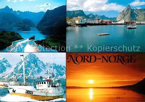 AK / Ansichtskarte Norwegen Norge Hurtigrute Trollfjorden Hamnoy Lofoten Lofotfiske Midnattsol Kat. Norwegen