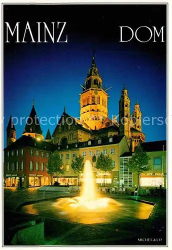 AK / Ansichtskarte Mainz Rhein Dom Springbrunnen Nachtaufnahme