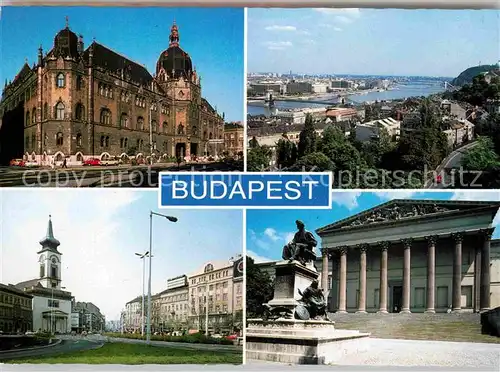 AK / Ansichtskarte Budapest Teilansichten Denkmal Gebaeude Panorama Blick ueber die Donau Kat. Budapest