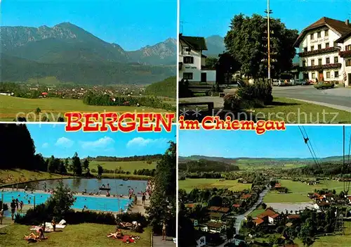 AK / Ansichtskarte Bergen Chiemgau Panorama Luftkurort am Hochfelln Bayerische Alpen Freibad Sesselbahn Kat. Bergen