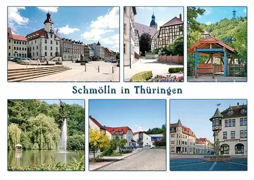 AK / Ansichtskarte Schmoelln Thueringen Marktplatz Kirchenwinkel Bruecke beim Heimatmuseum Brauerteich Amtsplatz Kat. Schmoelln
