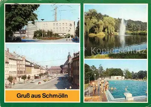 AK / Ansichtskarte Schmoelln Thueringen Platz der Neuerer Markt Brauereiteich Sommerbad  Kat. Schmoelln
