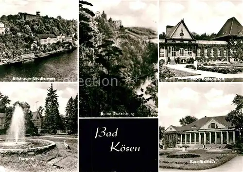 AK / Ansichtskarte Bad Koesen Gradierwerk Ruine Rudelsburg Med Badeanstalt Tierpark Kurmittelhaus Kat. Bad Koesen