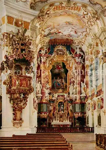 AK / Ansichtskarte Steingaden Allgaeu Wallfahrtskirche Die Wies Kanzel mit Chor und Hochaltar Kat. Sulzberg