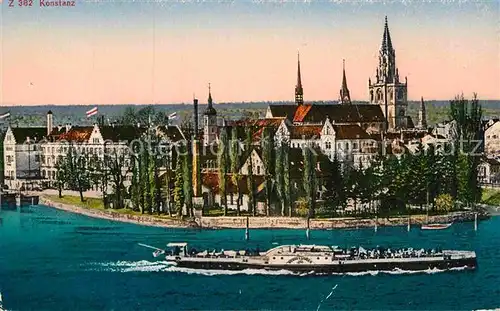 AK / Ansichtskarte Konstanz Bodensee Muenster Insel Hotel Schaufelraddampfer Kat. Konstanz