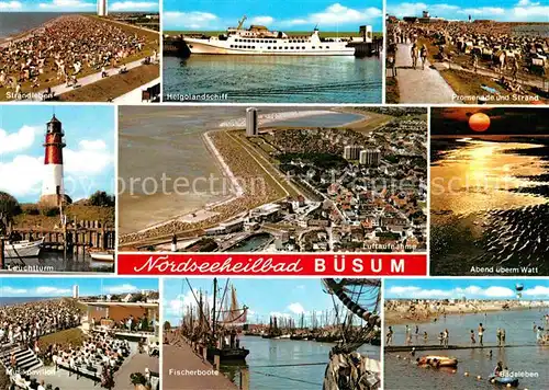 AK / Ansichtskarte Buesum Nordseebad Fischerboote Leuchtturm Helgolandschiff  Kat. Buesum