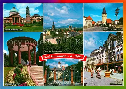 AK / Ansichtskarte Bad Homburg Kurpark Elisabeth Brunnen Kaiser Wilhelms Bad Louisenstrasse  Hexenturm Kat. Bad Homburg v.d. Hoehe