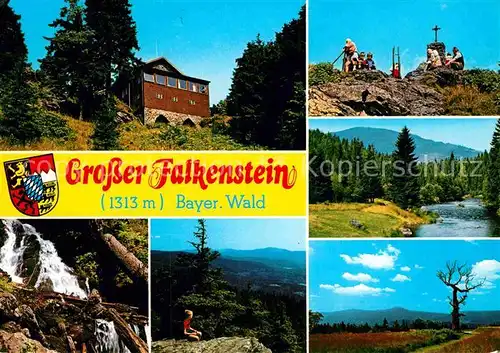 AK / Ansichtskarte Falkenstein Rinchnach Grosser Falkenstein Gipfelkreuz Wasserfall Panorama Kat. Rinchnach