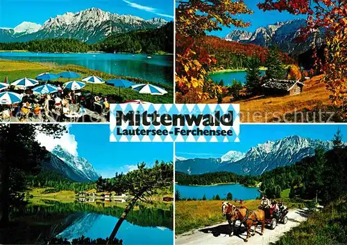 AK / Ansichtskarte Mittenwald Bayern mit Lautersee und Ferchensee Pferdewagen Kat. Mittenwald