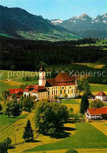 AK / Ansichtskarte Steingaden Oberbayern Die Wies Wallfahrtskirche Alpen Fliegeraufnahme Kat. Steingaden