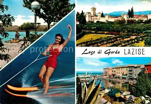 AK / Ansichtskarte Lazise Lago di Garda Schloss Hafen Gardasee Wasserski Badestrand Kat. Lazise