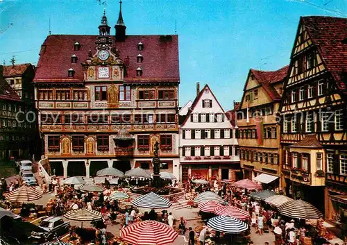 AK / Ansichtskarte Tuebingen Marktplatz mit Rathaus Altstadt Fachwerkhaeuser Universitaetsstadt Kat. Tuebingen