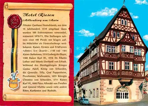 AK / Ansichtskarte Miltenberg Main Hotel Riesen Kat. Miltenberg