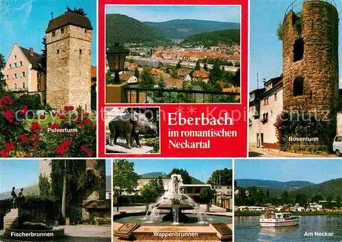 AK / Ansichtskarte Eberbach Neckar Rosenturm Pulverturm Fischerbrunnen Wappenbrunnen Kat. Eberbach