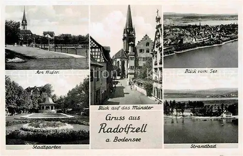 AK / Ansichtskarte Radolfzell Bodensee Fliegeraufnahme Muenster Stadtgarten Hafen Strandbad Kat. Radolfzell am Bodensee